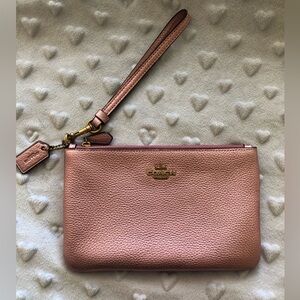 Coach Metallic Pink Pebbled Leather Wristlet